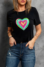 Load image into Gallery viewer, Black Valentine Heart Shaped Print Crew Neck T Shirt Ti Amo I love you
