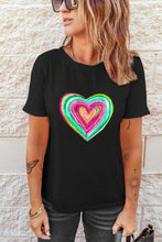 Load image into Gallery viewer, Black Valentine Heart Shaped Print Crew Neck T Shirt Ti Amo I love you
