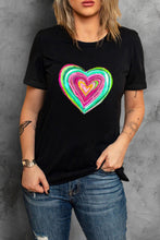 Load image into Gallery viewer, Black Valentine Heart Shaped Print Crew Neck T Shirt Ti Amo I love you
