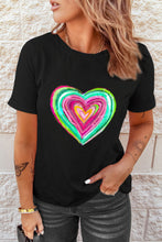 Load image into Gallery viewer, Black Valentine Heart Shaped Print Crew Neck T Shirt Ti Amo I love you
