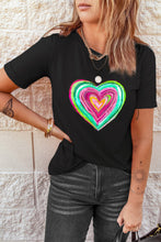 Load image into Gallery viewer, Black Valentine Heart Shaped Print Crew Neck T Shirt Ti Amo I love you
