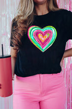 Load image into Gallery viewer, Black Valentine Heart Shaped Print Crew Neck T Shirt Ti Amo I love you
