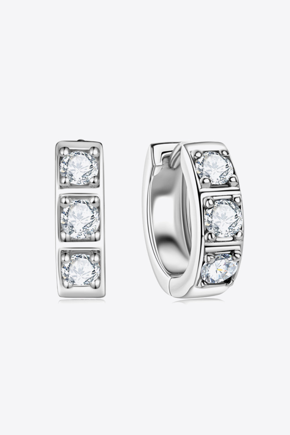 Black or White - Inlaid Moissanite 935 Sterling Silver Platinum Plated Huggie Earrings Ti Amo I love you