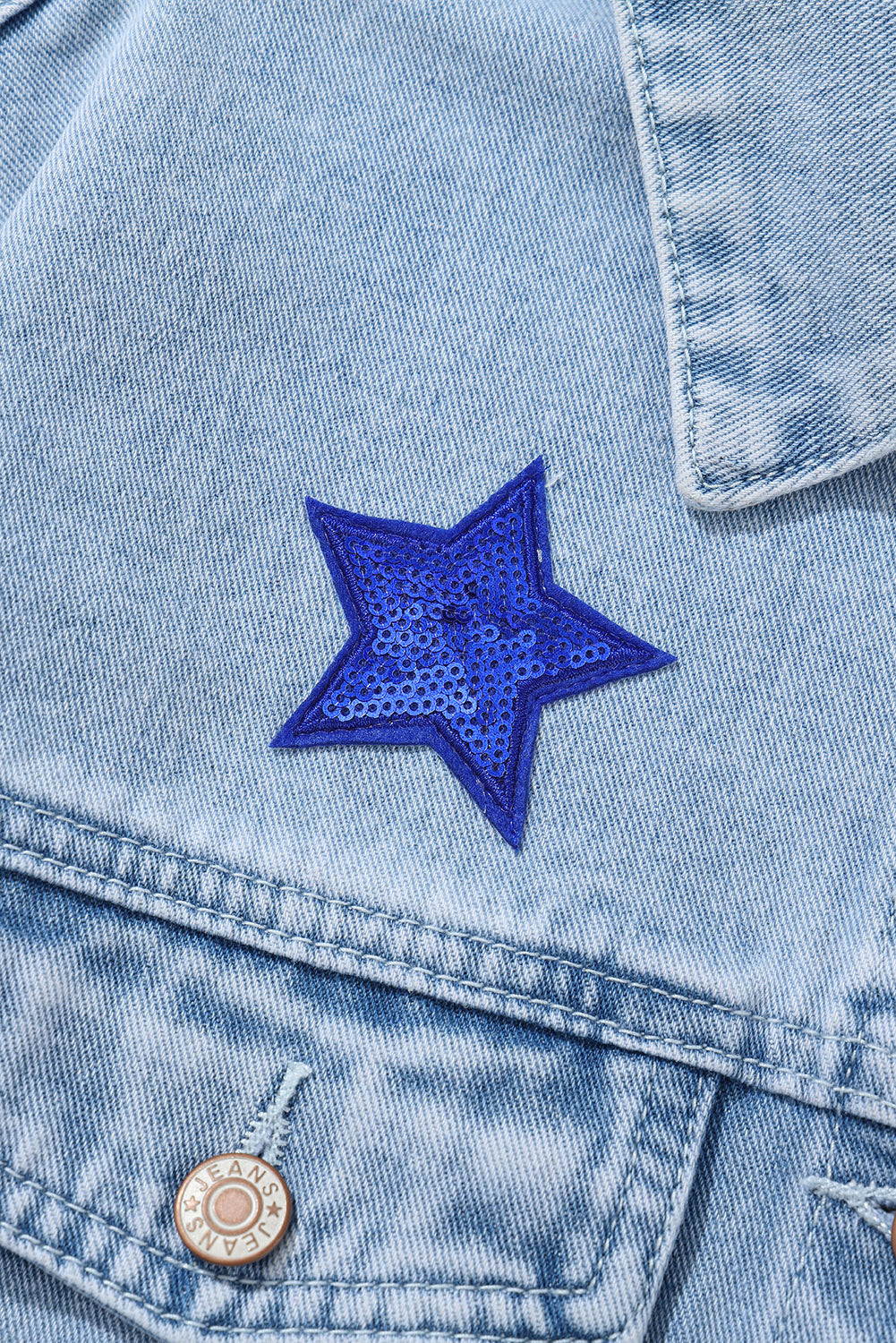 Blue Sequin Star Flap Pocket Denim Jacket Ti Amo I love you