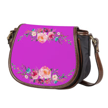 Load image into Gallery viewer, Ti Amo I love you - Exclusive Brand  - Bright Orchid - Front &amp; Top Floral Swag -  Saddle Bag
