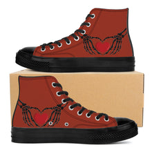 Load image into Gallery viewer, Ti Amo I love you - Exclusive Brand - Brick Red 2 - Skeleton Hands with Heart - High Top Canvas Shoes - Black  Soles
