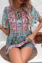 Load image into Gallery viewer, Bohemian Tie-Neck Flutter Sleeve Blouse - Sizes S-L Left Ti Amo I love you
