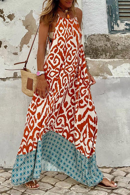 Boho Geometric Print Sleeveless Maxi Dress Ti Amo I love you