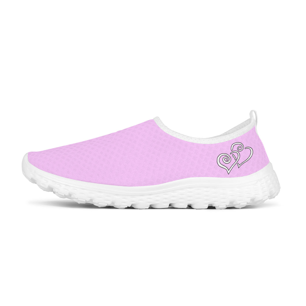 Ti Amo I love you - Exclusive Brand - Pastel Sugar Chic - Double White Heart - Women's Mesh Running Shoes - White Soles