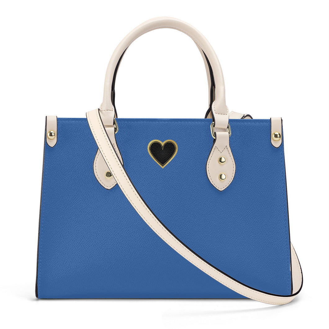 Ti Amo I love you - Exclusive Brand - Flat Blue - Luxury Womens PU Tote Bag - Cream Straps