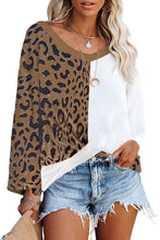 Load image into Gallery viewer, Brown Leopard Contrast Waffle Knit Twist Hem V Neck Top Ti Amo I love you
