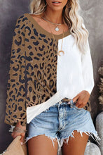 Load image into Gallery viewer, Brown Leopard Contrast Waffle Knit Twist Hem V Neck Top Ti Amo I love you
