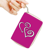 Load image into Gallery viewer, Ti Amo I love you - Exclusive Brand - Medium Violet-red  - Double White Heart - PU Leather - Zipper Card Holder
