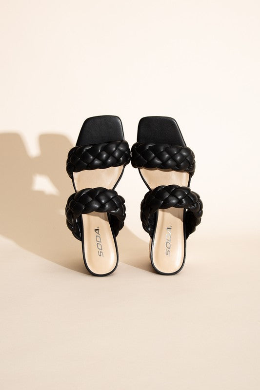 Buggy - Braided Strap - Square Toe - Mule Heels - Black or Taupe Ti Amo I love you