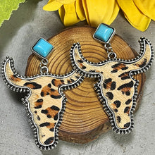 Load image into Gallery viewer, Bull Shape Turquoise Dangle Earrings Ti Amo I love you
