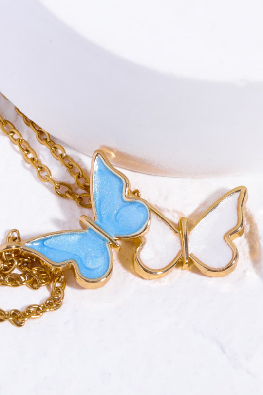 Butterfly Pendant Copper 14K Gold-Plated Necklace Ti Amo I love you