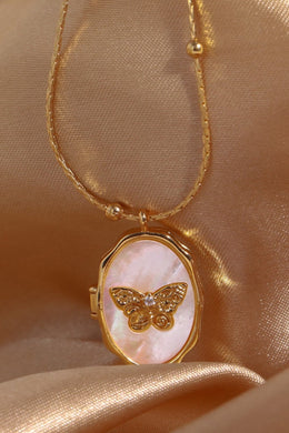 Butterfly Shell Pendant Copper Necklace Ti Amo I love you