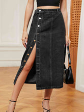 Load image into Gallery viewer, Button Down Denim Skirt Ti Amo I love you
