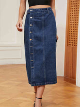 Load image into Gallery viewer, Button Down Denim Skirt Ti Amo I love you
