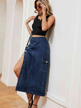 Load image into Gallery viewer, Button Down Denim Skirt Ti Amo I love you
