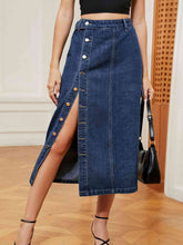 Load image into Gallery viewer, Button Down Denim Skirt Ti Amo I love you
