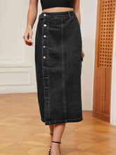 Load image into Gallery viewer, Button Down Denim Skirt Ti Amo I love you
