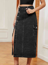 Load image into Gallery viewer, Button Down Denim Skirt Ti Amo I love you
