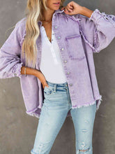 Load image into Gallery viewer, Button Down Raw Hem Denim Jacket Ti Amo I love you
