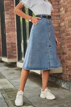 Load image into Gallery viewer, Button Front A-Line Denim Skirt - Sizes S-2XL Ti Amo I love you
