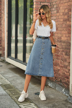 Load image into Gallery viewer, Button Front A-Line Denim Skirt - Sizes S-2XL Ti Amo I love you
