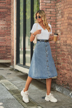 Load image into Gallery viewer, Button Front A-Line Denim Skirt - Sizes S-2XL Ti Amo I love you
