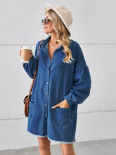 Load image into Gallery viewer, Button Up Pocketed Raw Hem Denim Dress Ti Amo I love you
