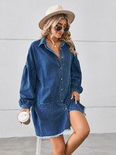 Load image into Gallery viewer, Button Up Pocketed Raw Hem Denim Dress Ti Amo I love you
