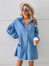 Load image into Gallery viewer, Button Up Pocketed Raw Hem Denim Dress Ti Amo I love you
