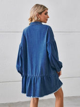 Load image into Gallery viewer, Button Up Pocketed Raw Hem Denim Dress Ti Amo I love you
