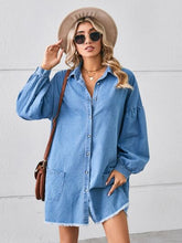 Load image into Gallery viewer, Button Up Pocketed Raw Hem Denim Dress Ti Amo I love you
