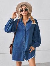 Load image into Gallery viewer, Button Up Pocketed Raw Hem Denim Dress Ti Amo I love you
