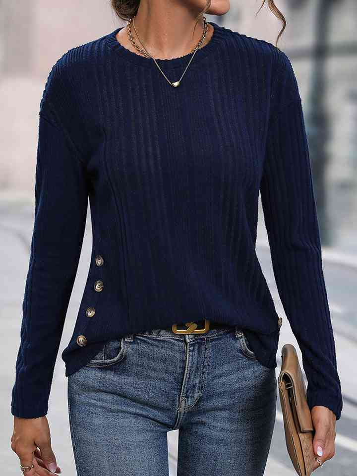 Buttoned Round Neck Knit Top Ti Amo I love you