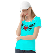 Load image into Gallery viewer, Ti Amo I love you - Exclusive Brand  - Aqua / Cyan - Skeleton Hands with Heart  -Women&#39;s T shirt
