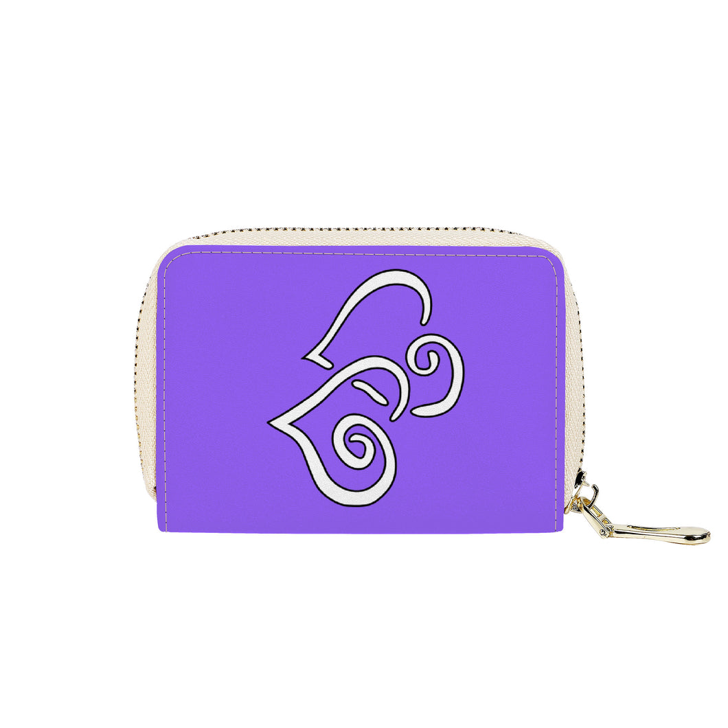 Ti Amo I love you - Exclusive Brand - Heliotrope 3 - Double White Heart - Zipper Card Holder