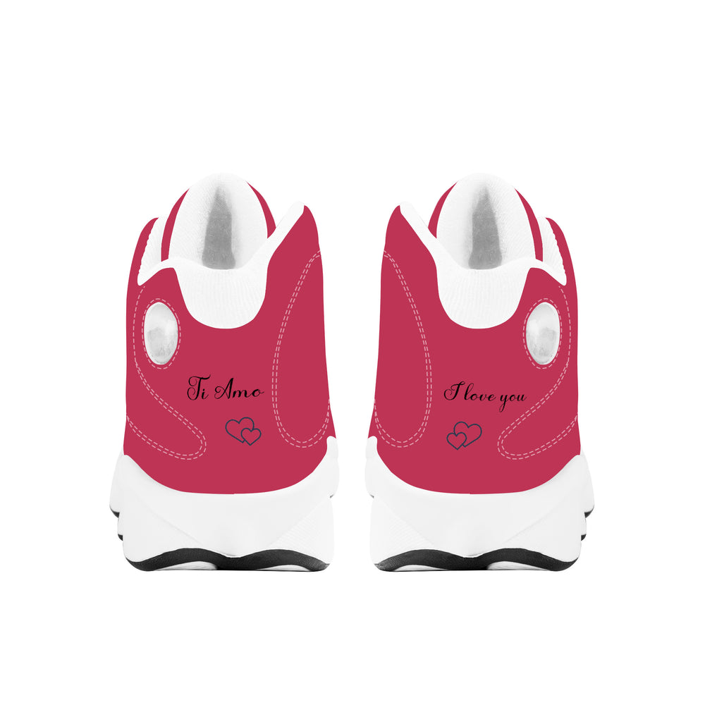 Ti Amo I love you - Exclusive Brand - Viva Magenta - Double Heart Logo - Mens / Womens - Unisex  Basketball Shoes - White Laces