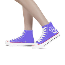 Load image into Gallery viewer, Ti Amo I love you - Exclusive Brand - Medium Slate Blue - White Daisy - High Top Canvas Shoes - White  Soles
