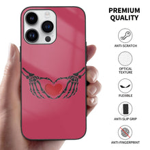 Load image into Gallery viewer, Ti Amo I love you - Exclusive Brand - Viva Magenta - Skeleton Hands with Heart -  iPhone 14 Glass Case (3 cameras)
