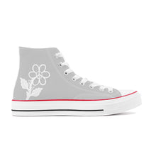 Load image into Gallery viewer, Ti Amo I love you - Exclusive Brand - Silver - White Daisy - High Top Canvas Shoes - White  Soles
