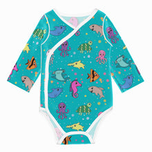 Load image into Gallery viewer, Ti Amo I love you - Exclusive Brand - Vivid Cyan (Robin&#39;s Egg Blue)- Sea Creatures -  Baby Long-Sleeve Bodysuit
