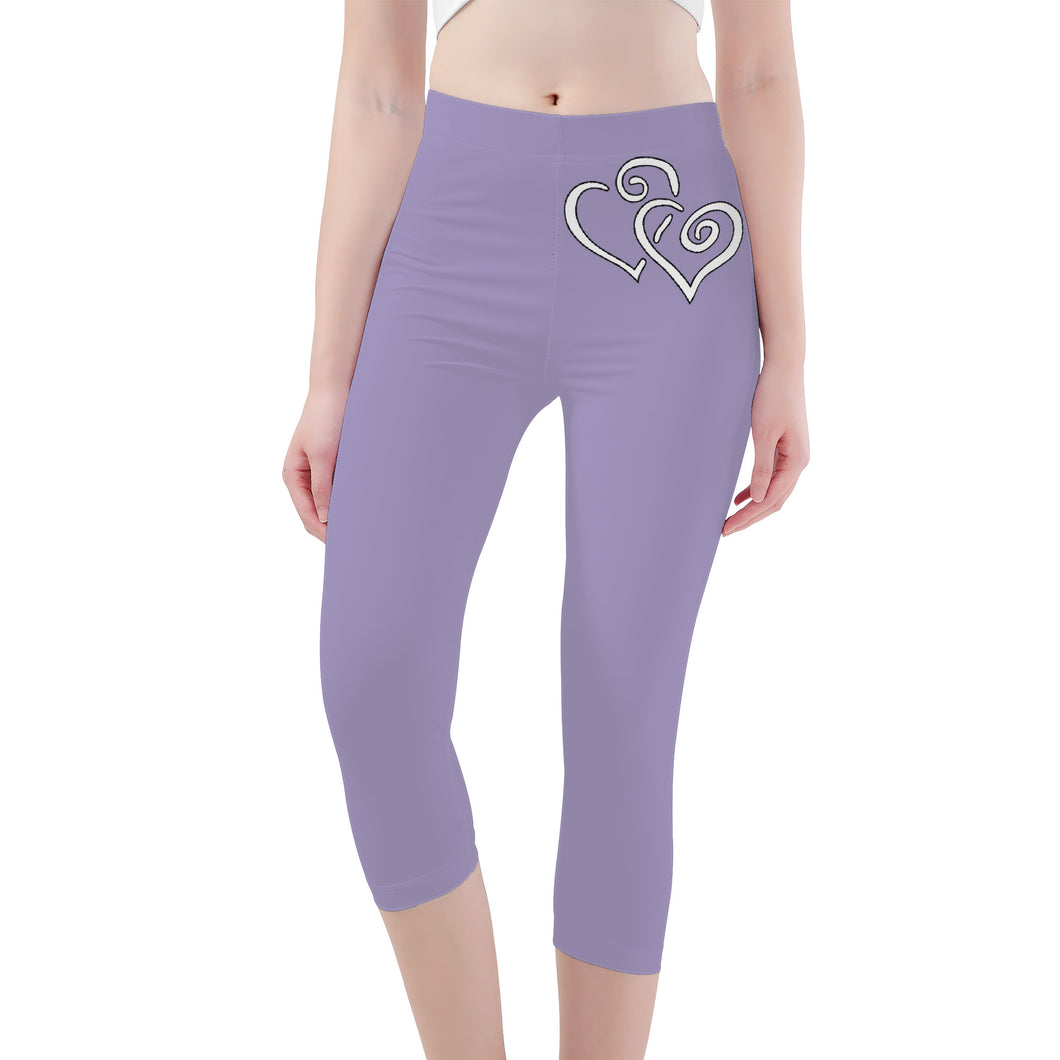 Ti Amo I love you - Exclusive Brand - Logan - Double White Heart - Womens / Teen Girls / Womens Plus Size - Capri Yoga Leggings - Sizes XS-3XL