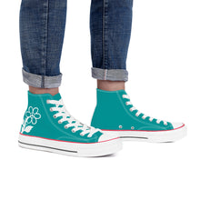 Load image into Gallery viewer, Ti Amo I love you - Exclusive Brand - Viridian Green - White Daisy - High Top Canvas Shoes - White  Soles
