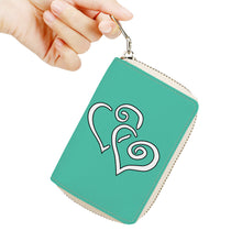 Load image into Gallery viewer, Ti Amo I love you - Exclusive Brand - Light Sea Green - Double White Heart - Zipper Card Holder
