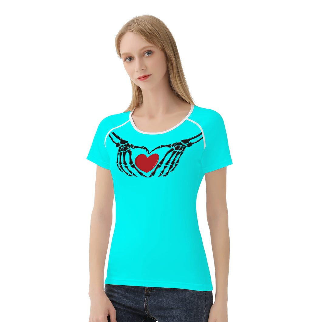 Ti Amo I love you - Exclusive Brand  - Aqua / Cyan - Skeleton Hands with Heart  -Women's T shirt