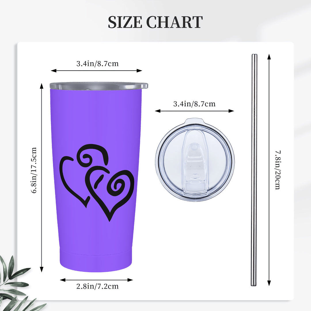 Ti Amo I love you - Exclusive Brand - Light Purple - Double Black Heart - 20oz Stainless Steel Straw Lid Cup